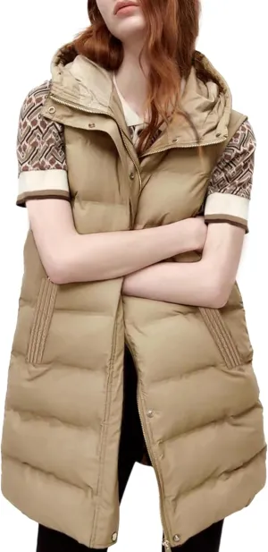 Fiona Jolin Long Puffer Vest Women Sleeveless Hooded Puffy Jacket Coat Outerwear Vest Gilet