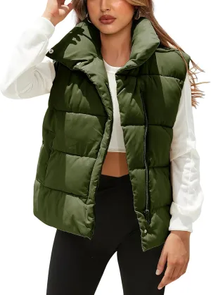 Fiona Jolin Puffer Vest Women Lightweight Winter Zip Up Stand Collar Sleeveless Puffy Jackets Padded Coats