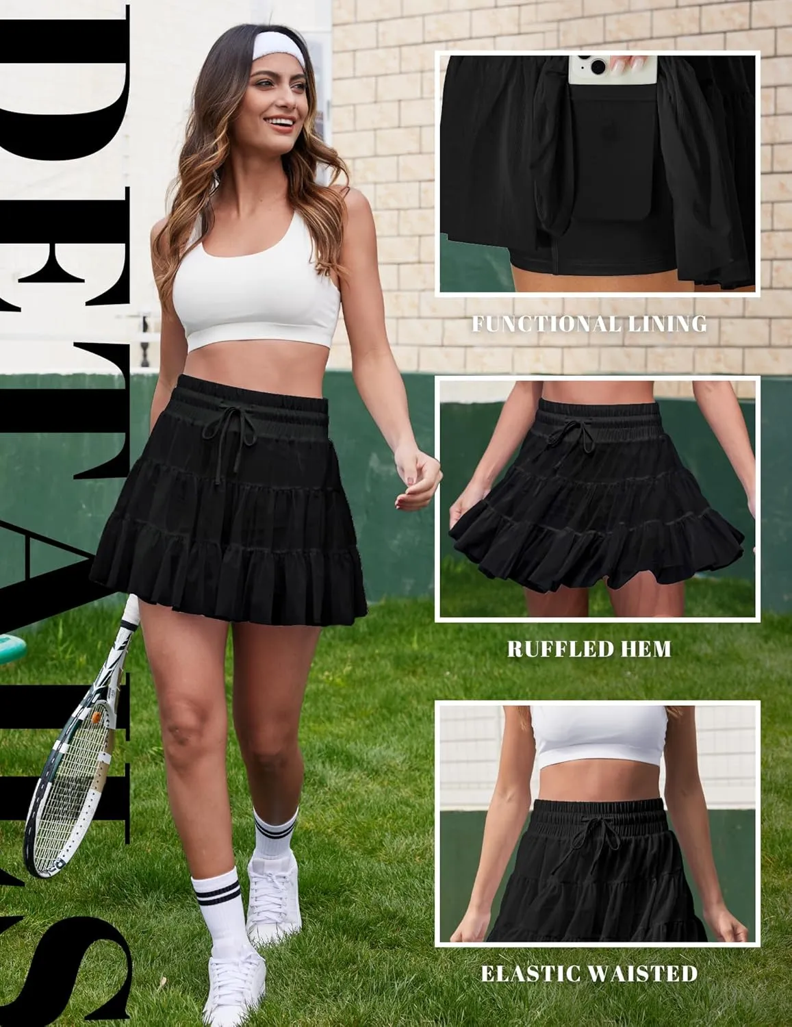 FireSwan Tennis Skirts for Women Golf Skirt High Waisted with Shorts Underneath Athletic Pleated Tulle Ruffle Skorts Pockets