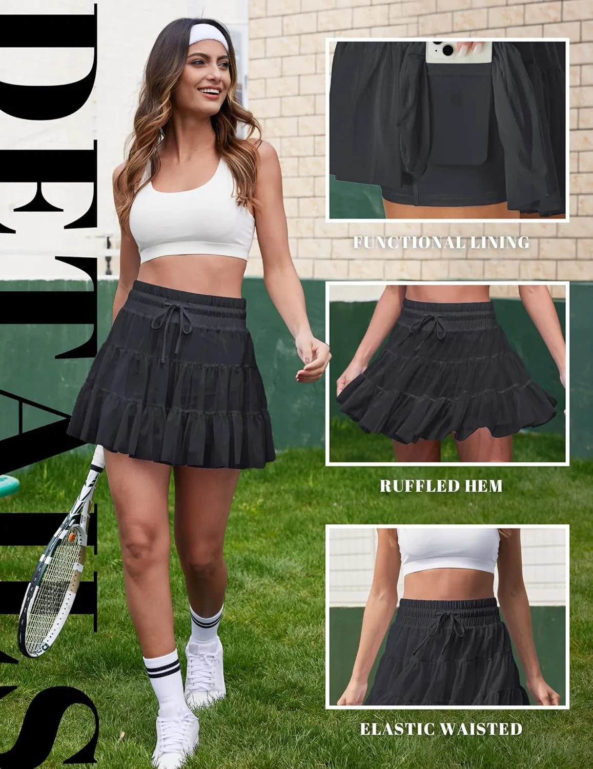 FireSwan Tennis Skirts for Women Golf Skirt High Waisted with Shorts Underneath Athletic Pleated Tulle Ruffle Skorts Pockets