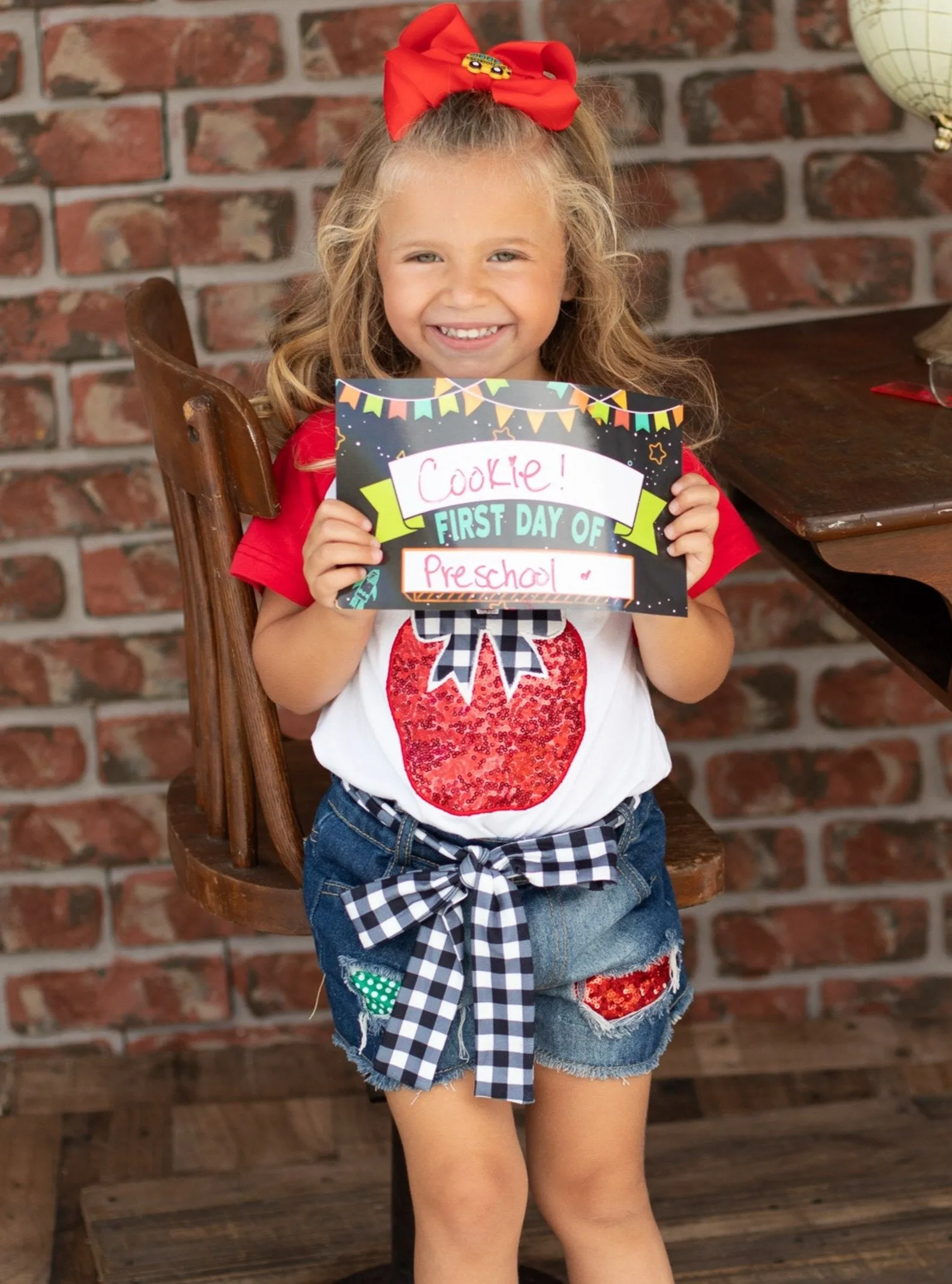 Girls Bite Me Raglan Top and Denim Shorts Set with Sash