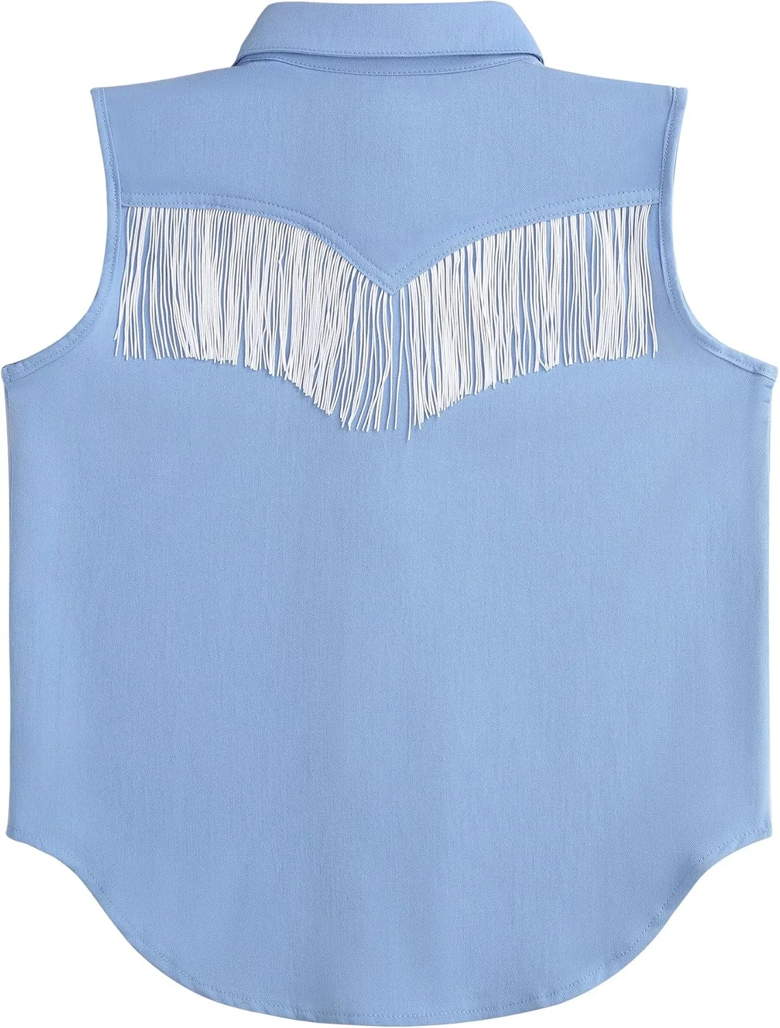 Girls Fringe Shirt Sleeveless Button Down Western Cowgirl Tassel Trim Casual Blouse Shirt Top 4-13Y