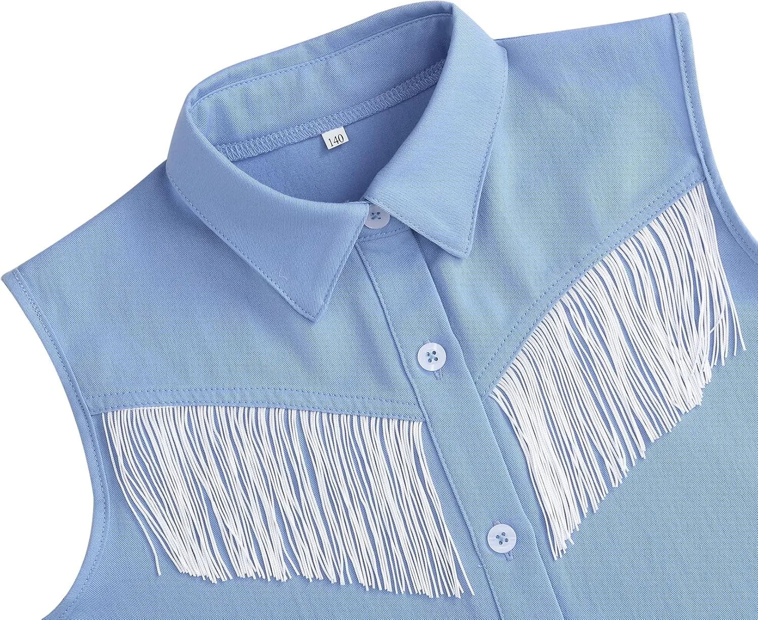 Girls Fringe Shirt Sleeveless Button Down Western Cowgirl Tassel Trim Casual Blouse Shirt Top 4-13Y