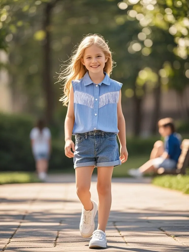 Girls Fringe Shirt Sleeveless Button Down Western Cowgirl Tassel Trim Casual Blouse Shirt Top 4-13Y