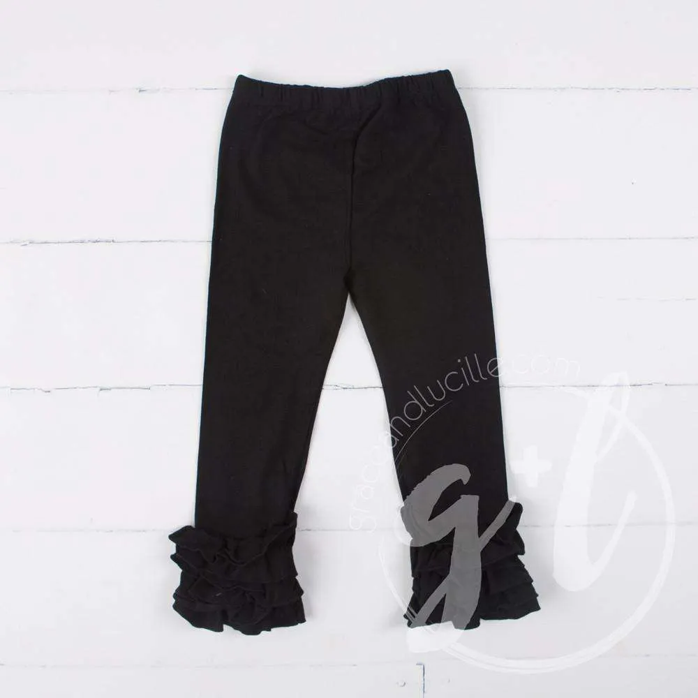 Heart Full of LOVE Ruffled Hem Striped Top, Black Ruffled Hem Leggings Outfit & Red Bow Headband