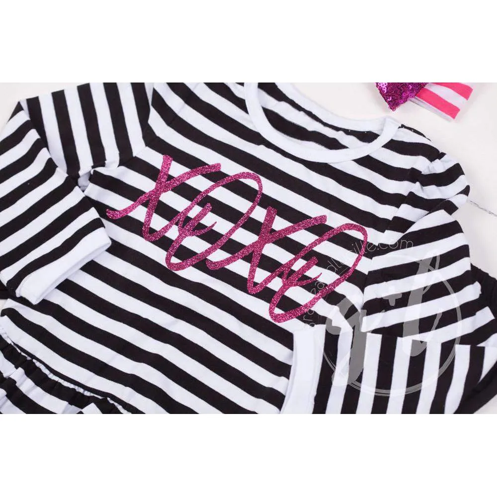 Hugs & Kisses Ruffle Hem Peplum Top & Leggings Outfit , Black Stripe, Black Ruffled Hem Leggings