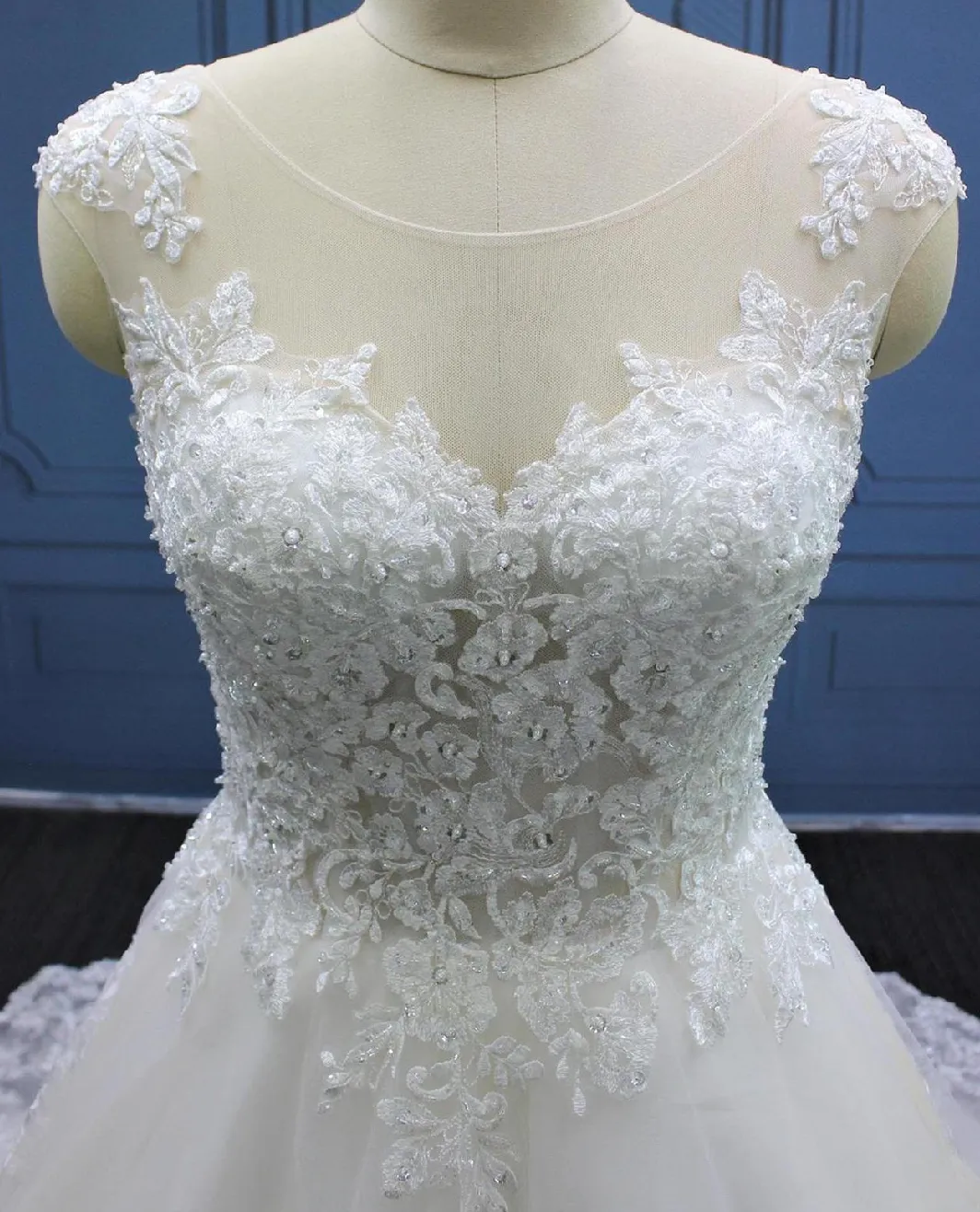 Illusion A Line Lace Tulle Bridal Wedding Dress