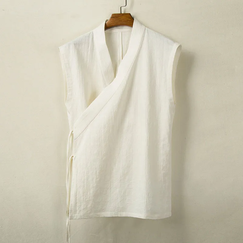 Japanese Style Large Slanted Breasted Waistcoat Vest Loose Thin Cotton Linen Vest