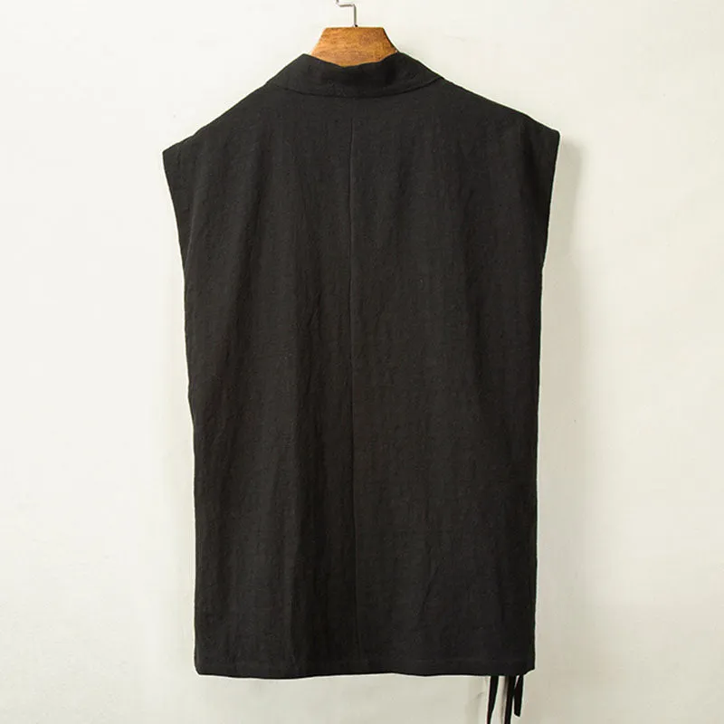 Japanese Style Large Slanted Breasted Waistcoat Vest Loose Thin Cotton Linen Vest