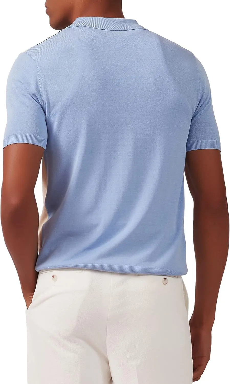 Kallspin Men's Vintage Knit Polo Shirt Short Sleeve Striped Button Down Knitting Golf Shirts