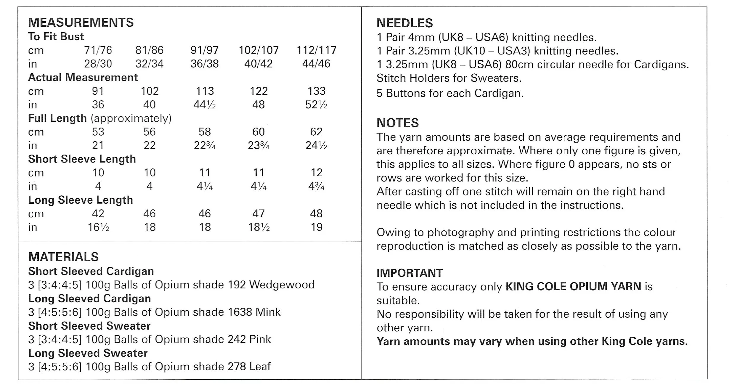 King Cole 4178 Cardigans and Sweaters, Opium Knitting Pattern