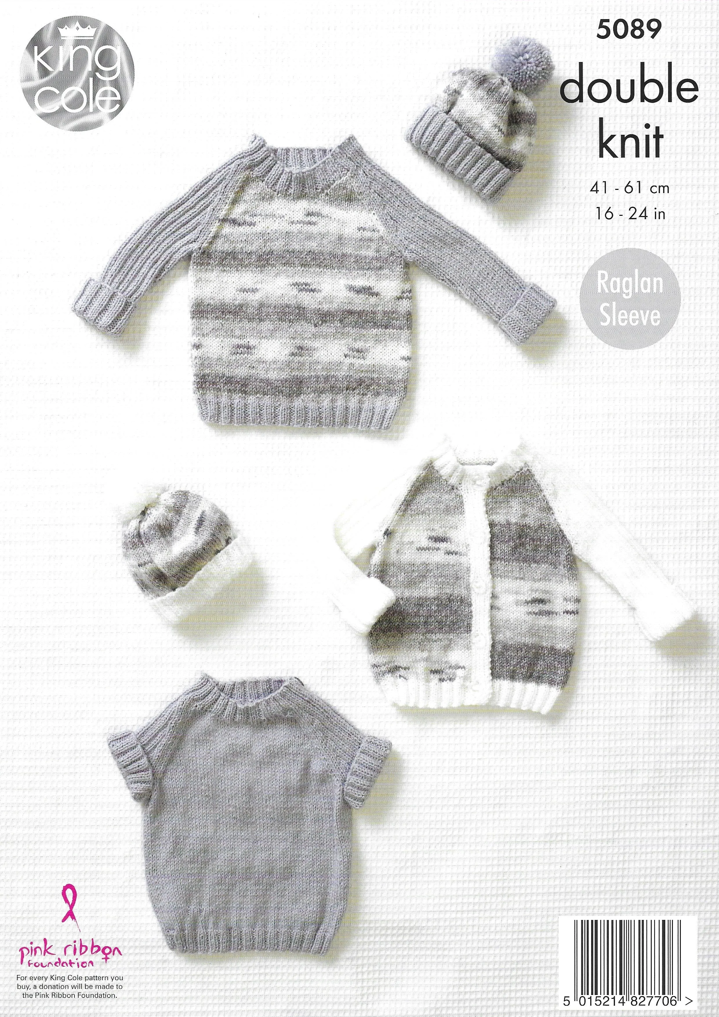 King Cole 5089 Cardigan Sweaters and Hat DK Knitting Pattern