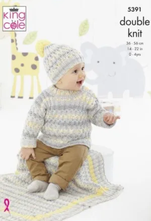 King Cole 5391 Cardigan, Hats, Blanket and Sweater DK Knitting Pattern