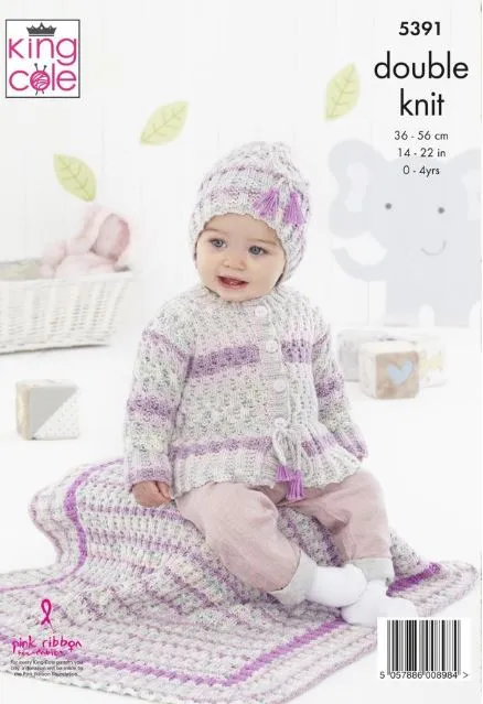 King Cole 5391 Cardigan, Hats, Blanket and Sweater DK Knitting Pattern