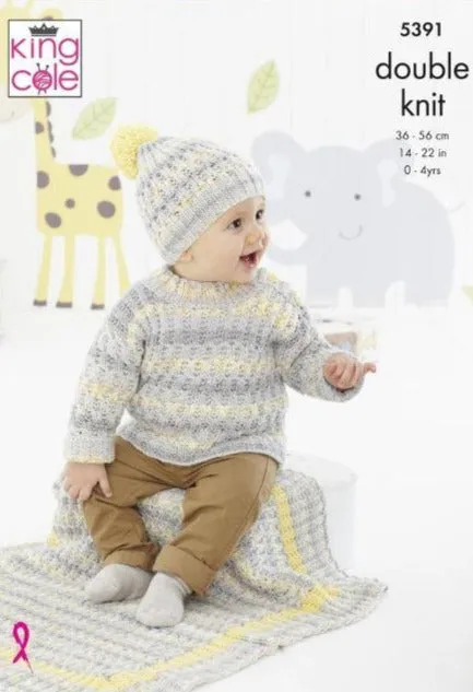 King Cole 5391 Cardigan, Hats, Blanket and Sweater DK Knitting Pattern
