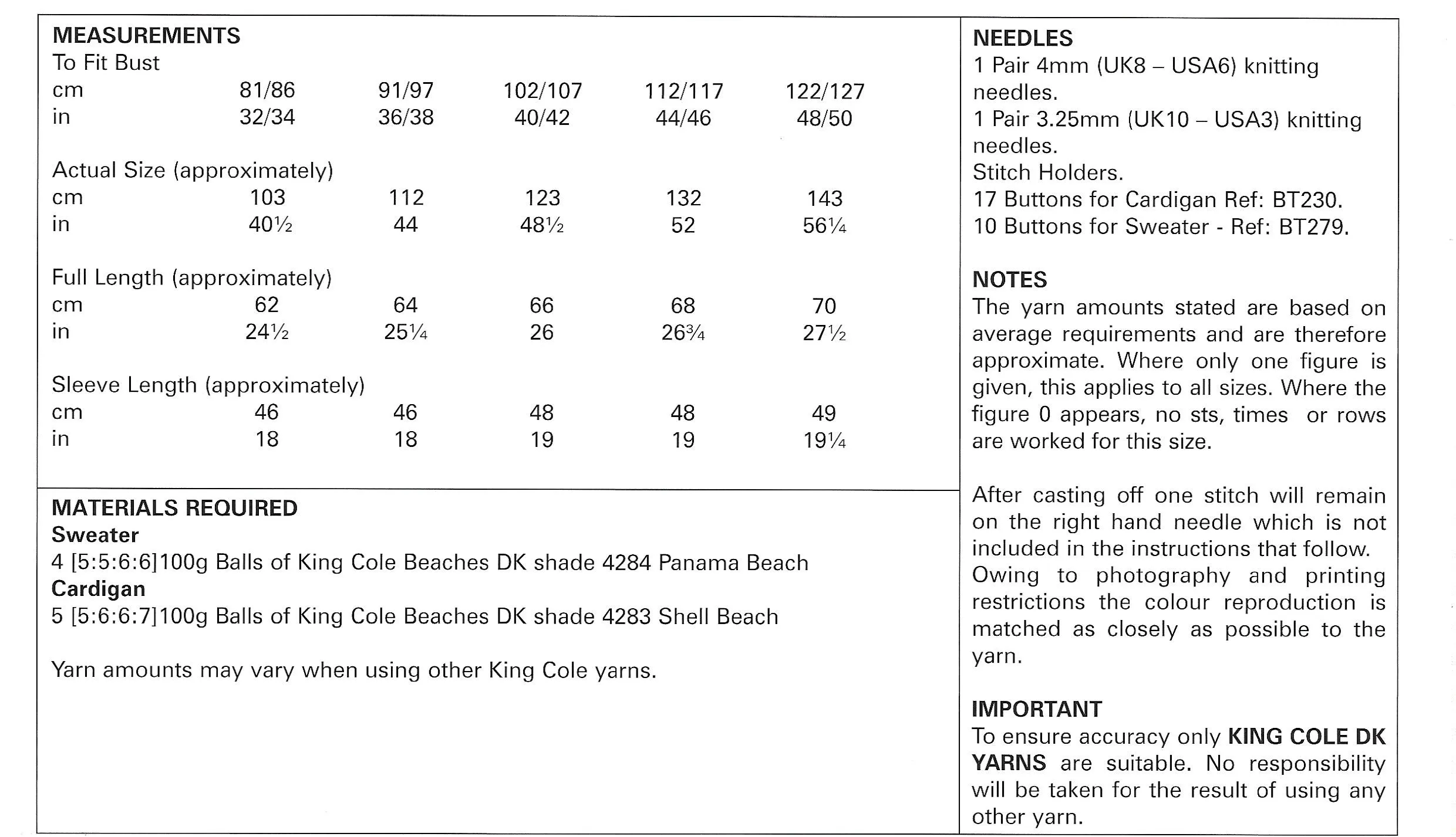 King Cole 5732 Ladies Sweater and Cardigan DK Knitting Pattern
