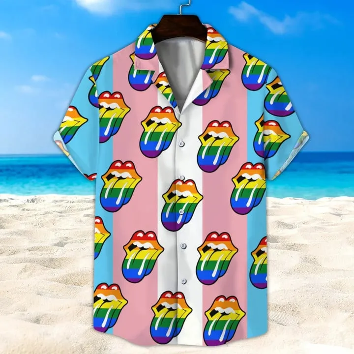 Lgbt Hawaii Shirt, Transgender Rainbow Lip Unisex Hawaii Shirt, Beach Short, Hawaiian Shirt Short Sleeves