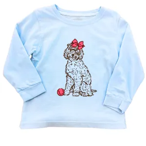Light Blue Doodle Dog With Bow T-Shirt