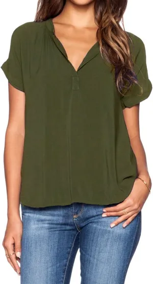 LILBETTER Women Chiffon Blouse V Neck Short Sleeve Top Shirts