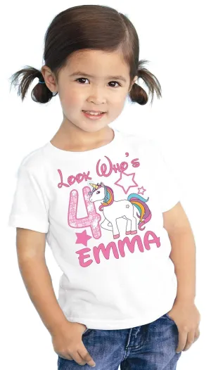 Look Whos Girls Kids Youth My Little Unicorn Pony Personalized Birthday T Shirt Tee Custom Name Age Cute Magic Gift Ideas