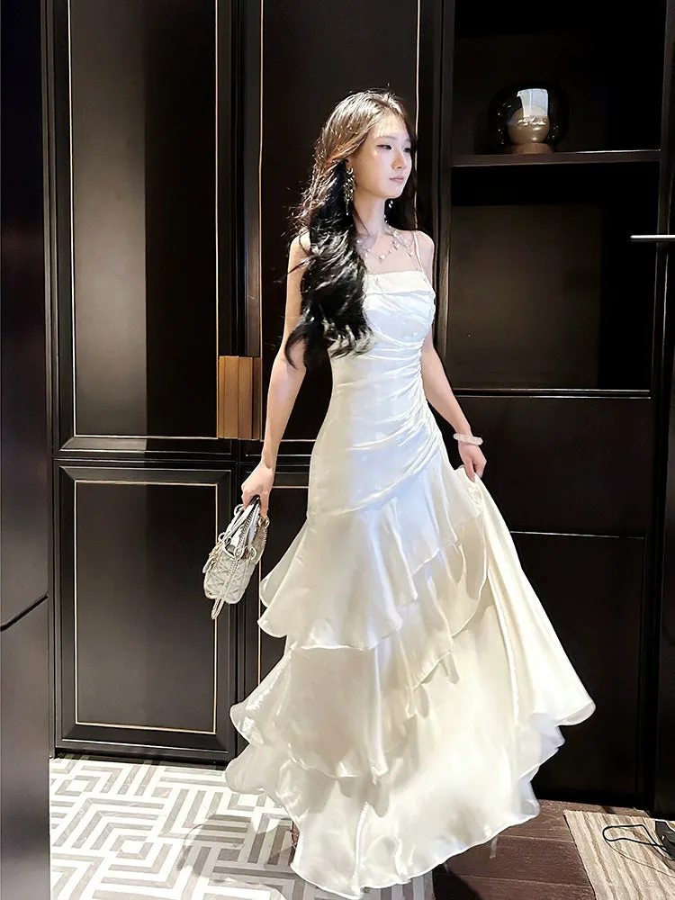 luxury spaghetti straps dress mermaid evening gowns birthday dress    S5932
