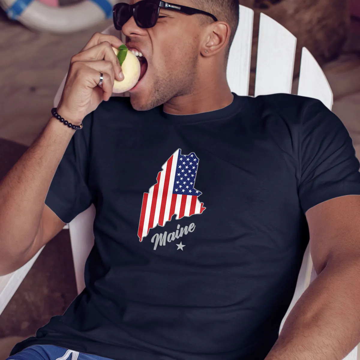 Maine State Flag Patriotic T-Shirt, 100% Cotton, Adult Unisex S-XXL
