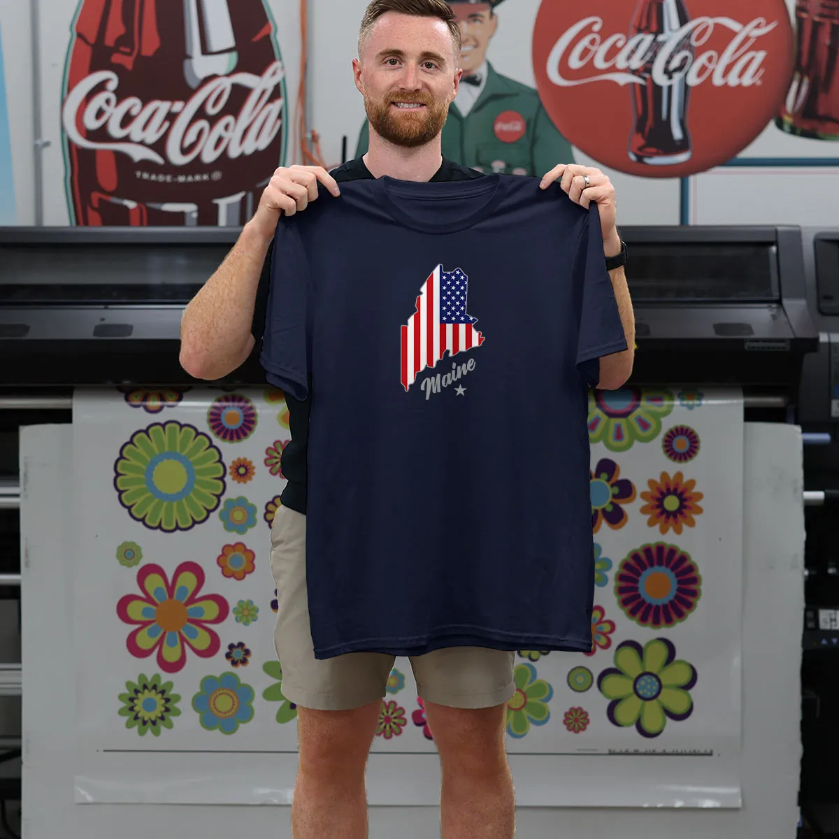 Maine State Flag Patriotic T-Shirt, 100% Cotton, Adult Unisex S-XXL