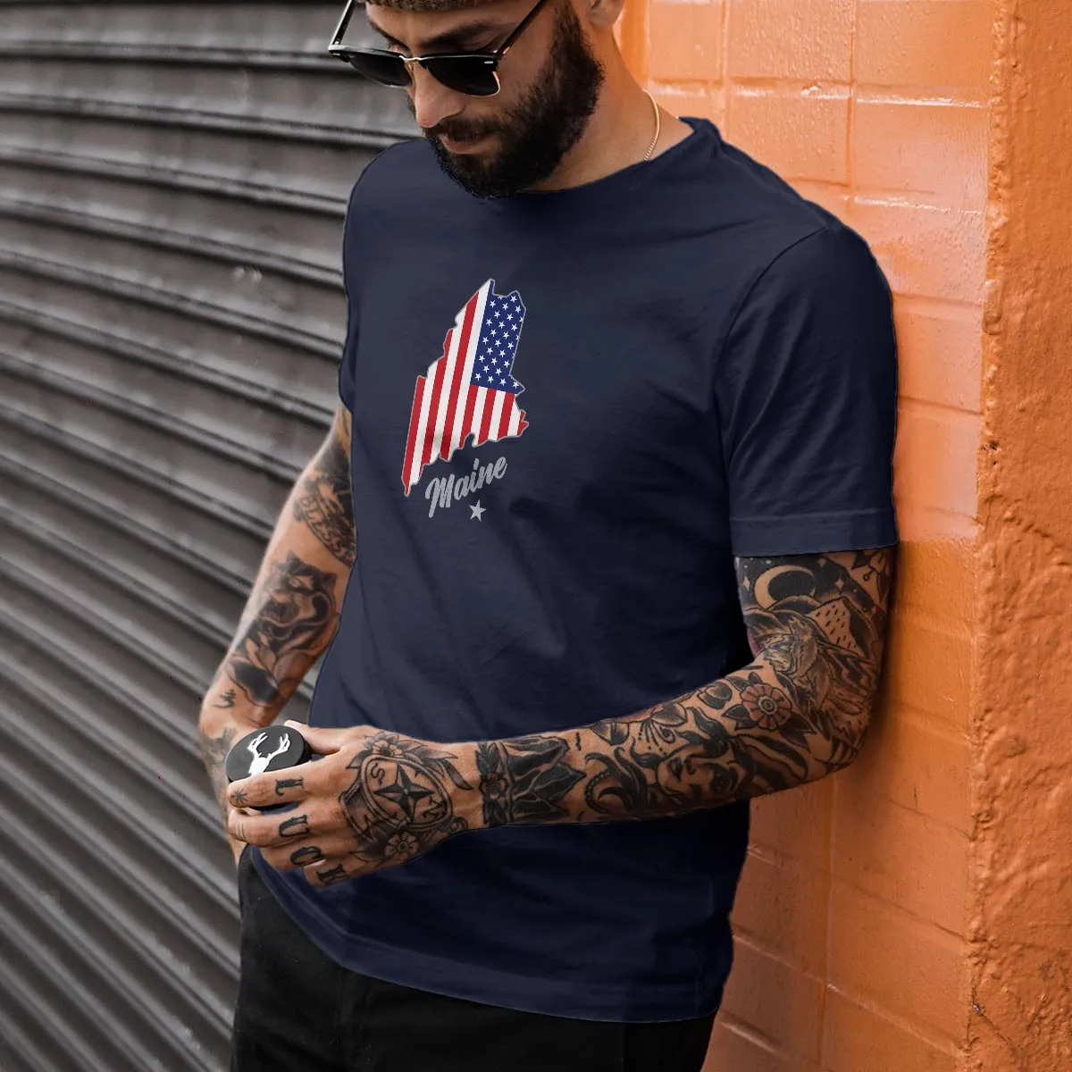 Maine State Flag Patriotic T-Shirt, 100% Cotton, Adult Unisex S-XXL