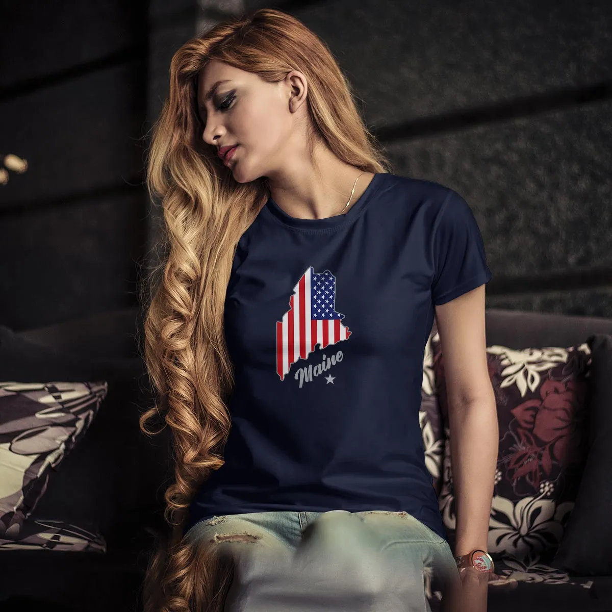 Maine State Flag Patriotic T-Shirt, 100% Cotton, Adult Unisex S-XXL
