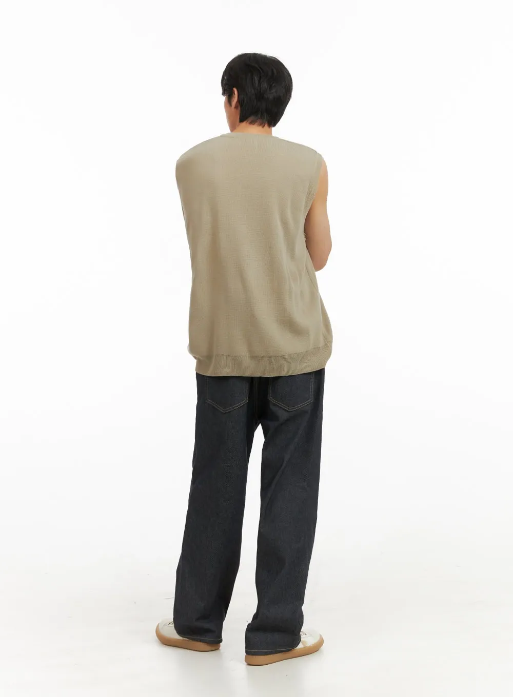 Men's Classic V-Neck Knit Vest (Beige) IY424