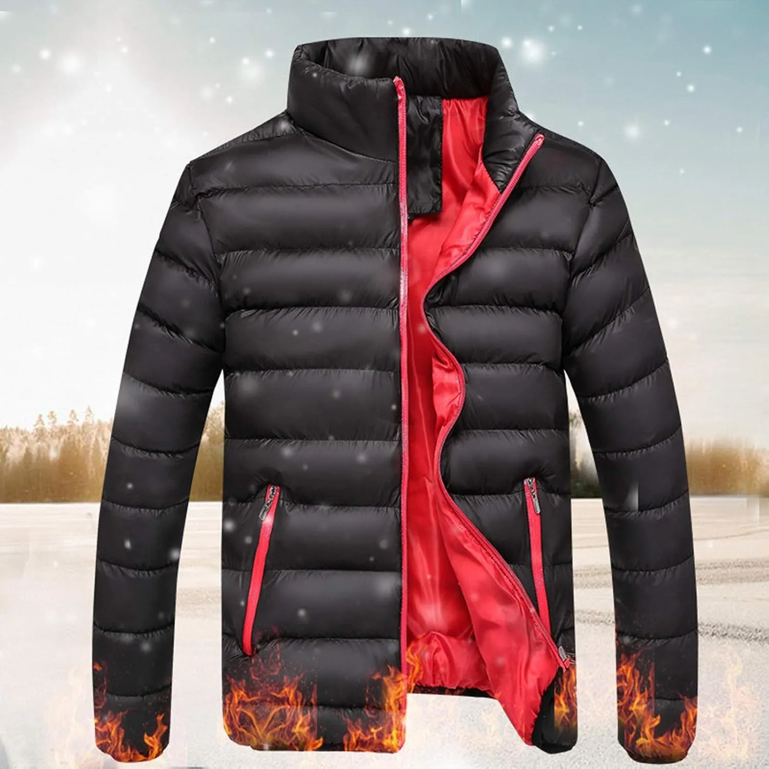Men's Lightweight Puffer Jacket Packable Down Coat Stand Collar Quilted Jacket Slim Fit Insulated Jacket Winter Outwear