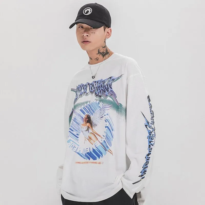 Men's Retro Angel Print Harajuku T-shirt