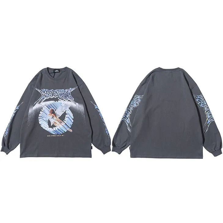Men's Retro Angel Print Harajuku T-shirt