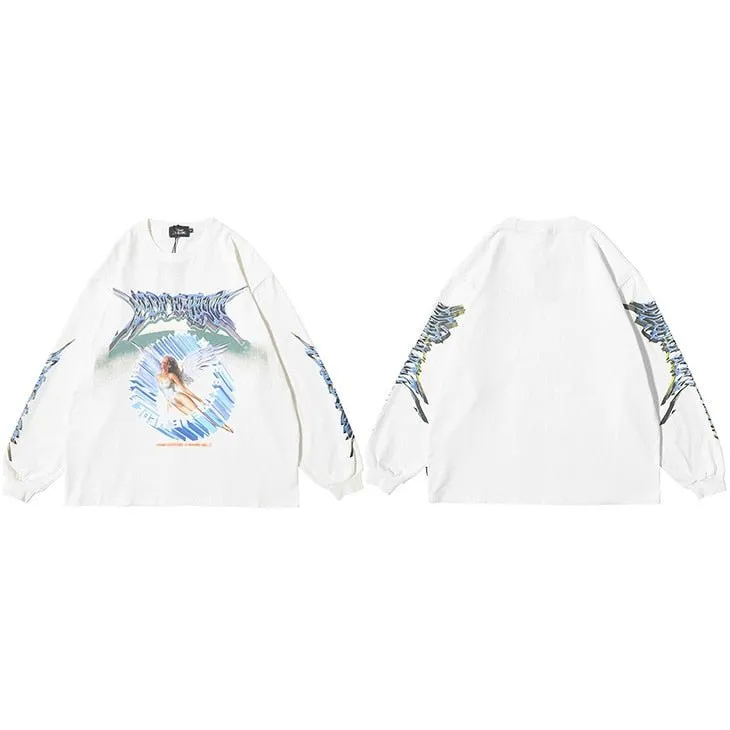 Men's Retro Angel Print Harajuku T-shirt