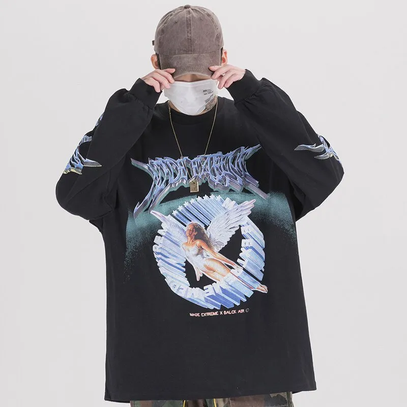 Men's Retro Angel Print Harajuku T-shirt