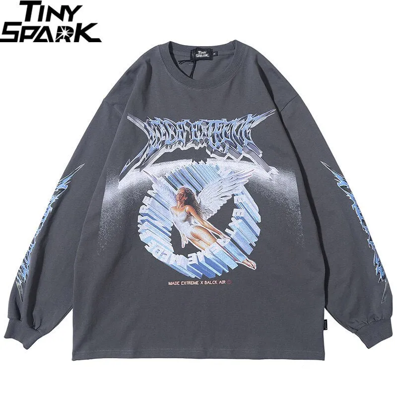 Men's Retro Angel Print Harajuku T-shirt