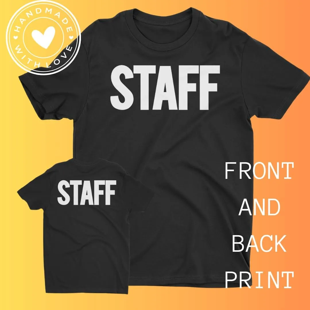 Men's Staff T-Shirt Front Back Print Tee Event Uniform Tshirt