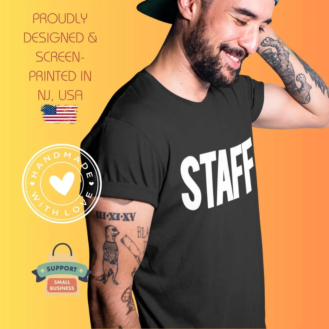 Men's Staff T-Shirt Front Back Print Tee Event Uniform Tshirt