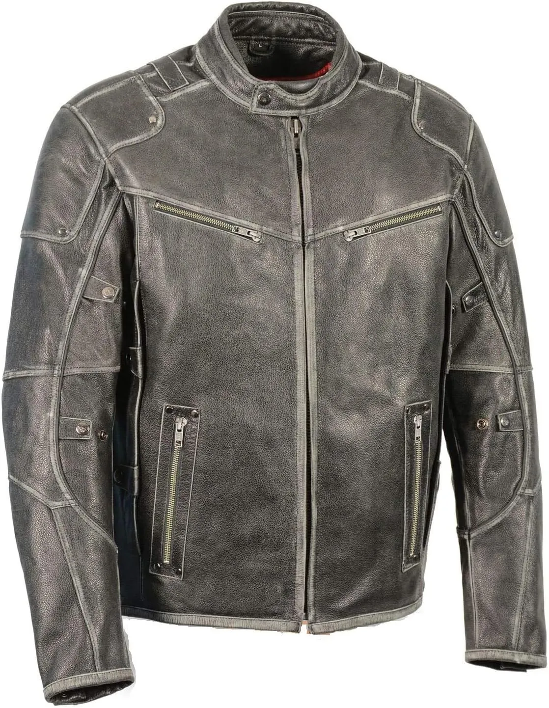 Men's Vintage Distressed Slate Leather Motorcycle Jacket, Vest & Chap