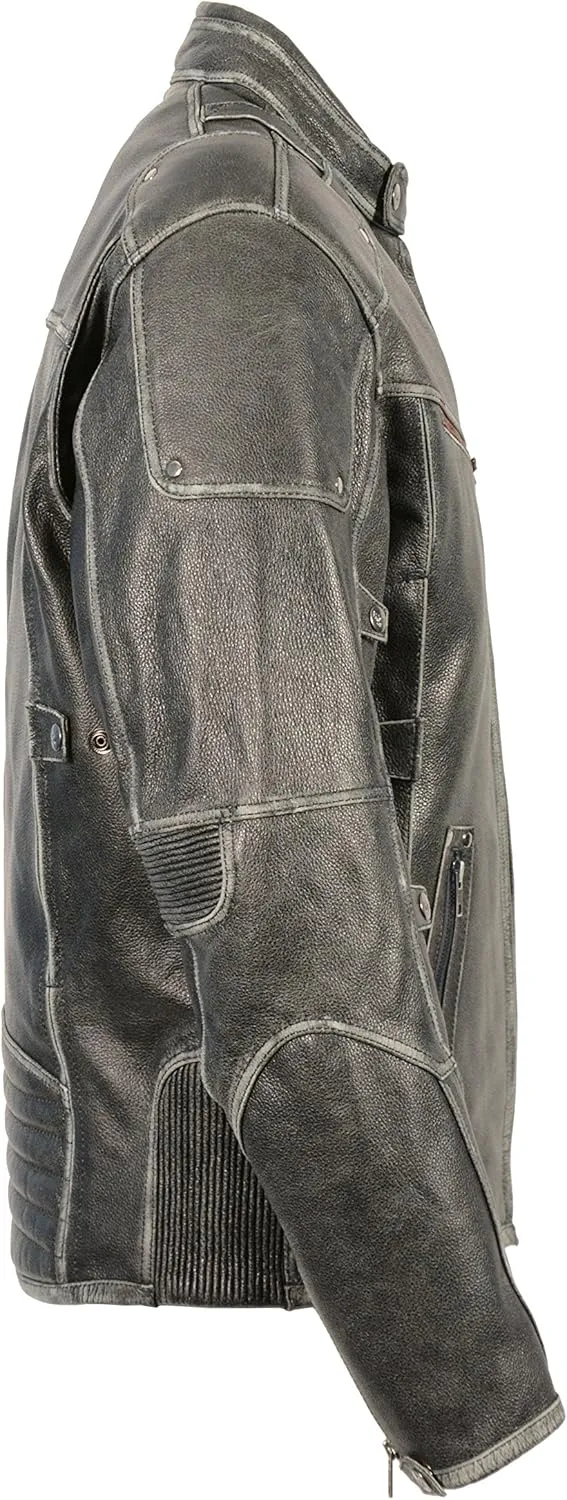Men's Vintage Distressed Slate Leather Motorcycle Jacket, Vest & Chap