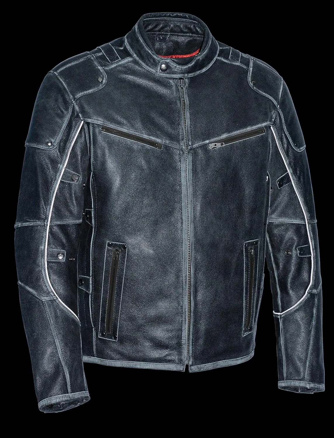 Men's Vintage Distressed Slate Leather Motorcycle Jacket, Vest & Chap