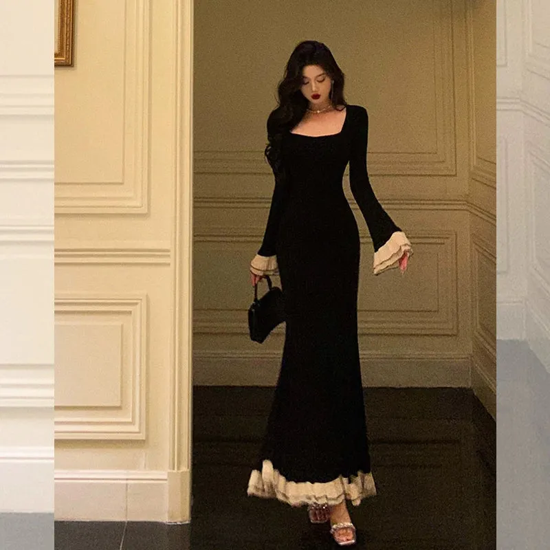 Mermaid dress for women retro square neck long dress party dress     S5698
