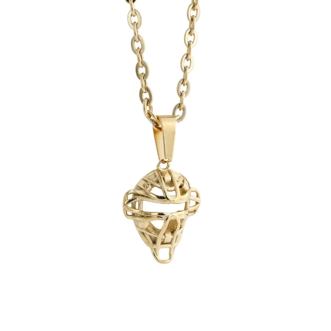 Mini Baseball Catchers Mask Necklace | Gold Stainless Steel