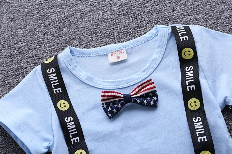 MOF Kids boys cartoon print bow tie T-shirt & shorts set