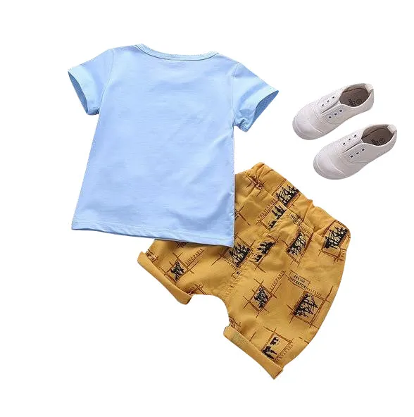 MOF Kids boys cartoon print bow tie T-shirt & shorts set