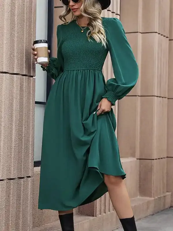 New round neck women’s high-end solid color dress