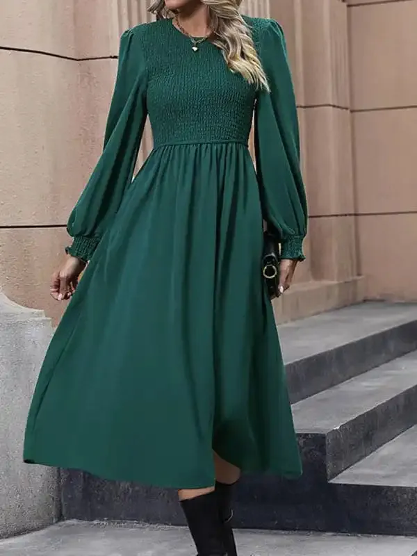 New round neck women’s high-end solid color dress
