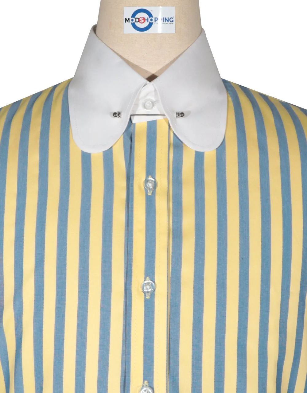 Penny Pin Collar Shirt - Yellow Blue and Navy Blue Stripe Shirt