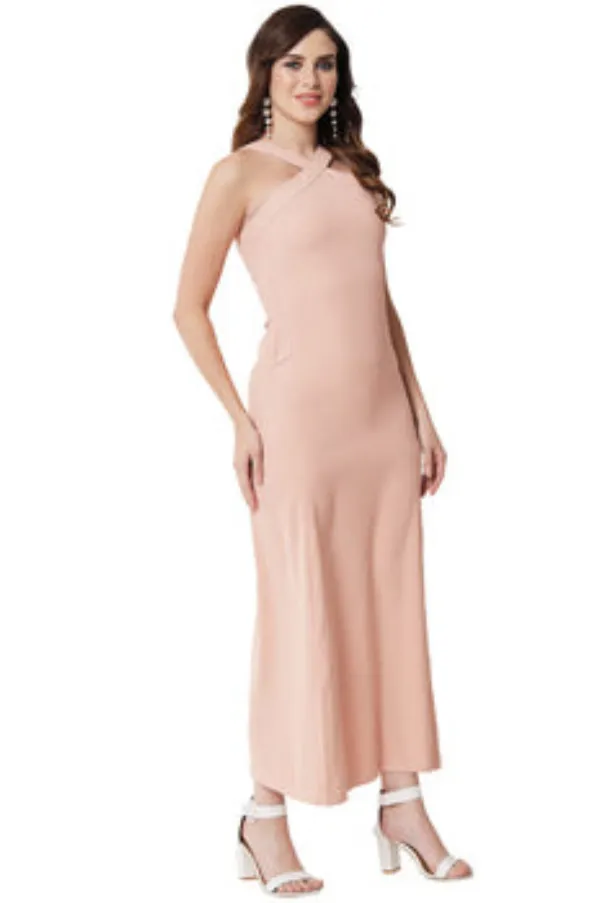 PINK HALTER DRESS FOR WOMEN