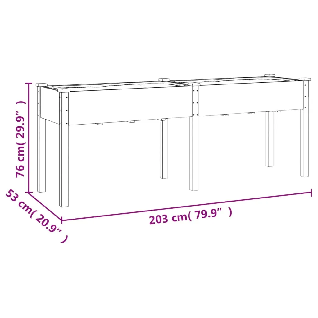 Planter with Liner Brown 203x53x76 cm Solid Wood Fir